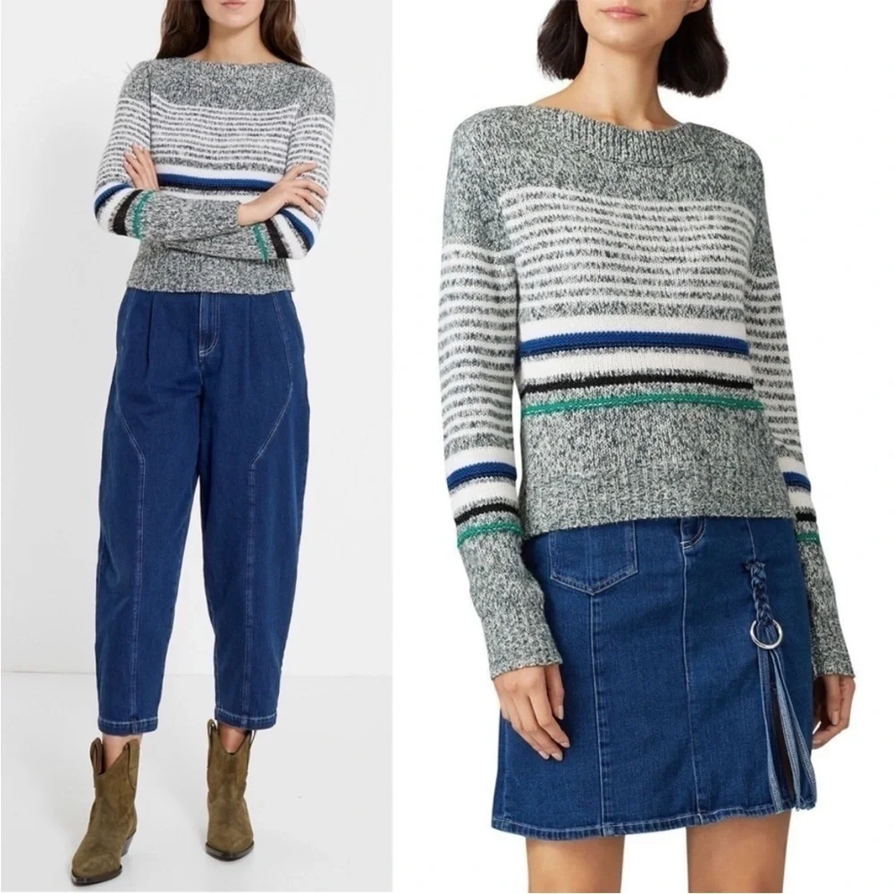 See by Chloe Striped Nightfall Green Sweater Designer Metallic Women’s Medium